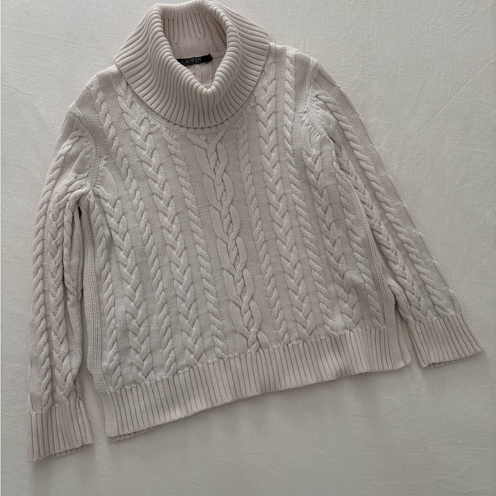 Ralph Lauren Cable Knit Turtleneck Sweater - Cream